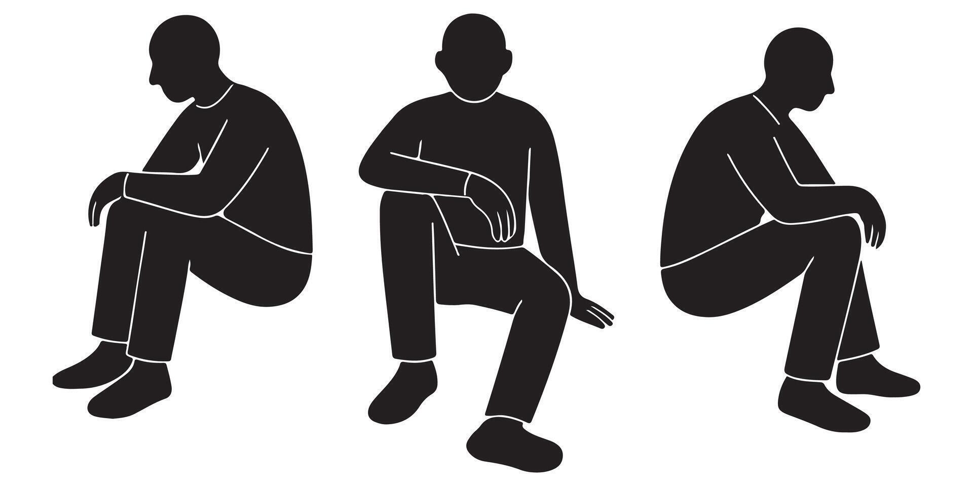 Silhouette of a man sitting sideways with one knee up and arm resting casually across it vector