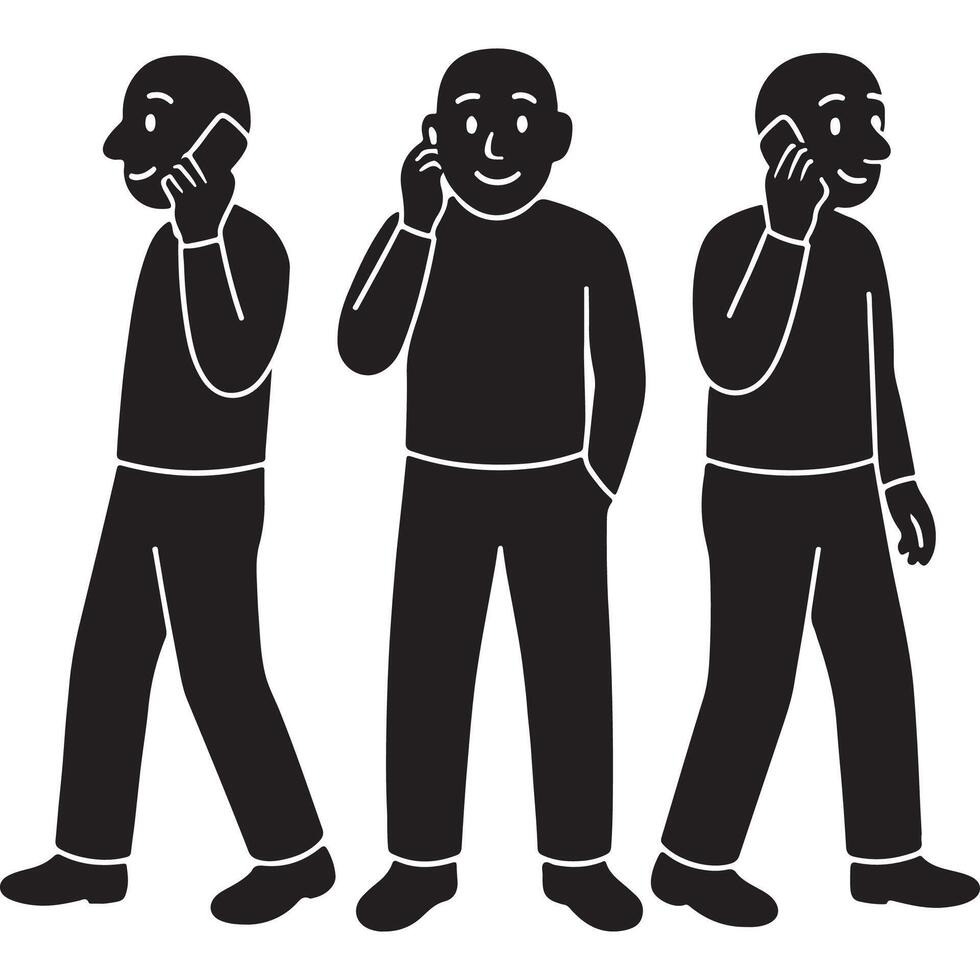Silhouette of a man holding a phone to his ear with one hand calling someone vector
