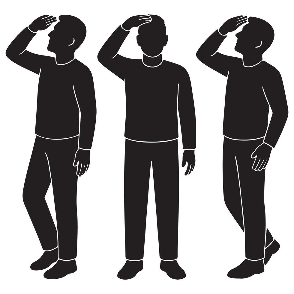 Silhouette of a man shielding his eyes with one hand, looking upward vector