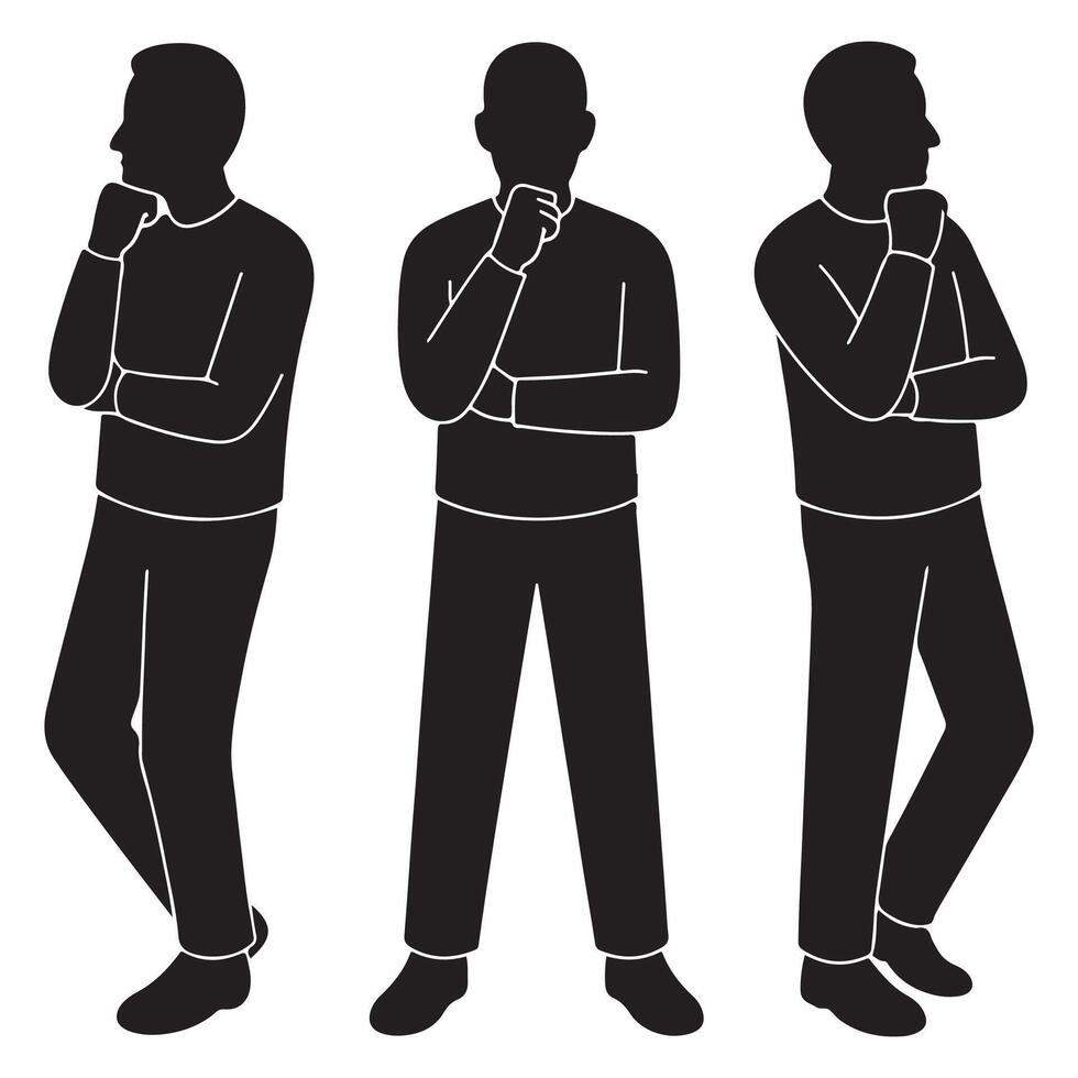 Silhouette of a man resting his chin on one fist in a classic thinking pose vector
