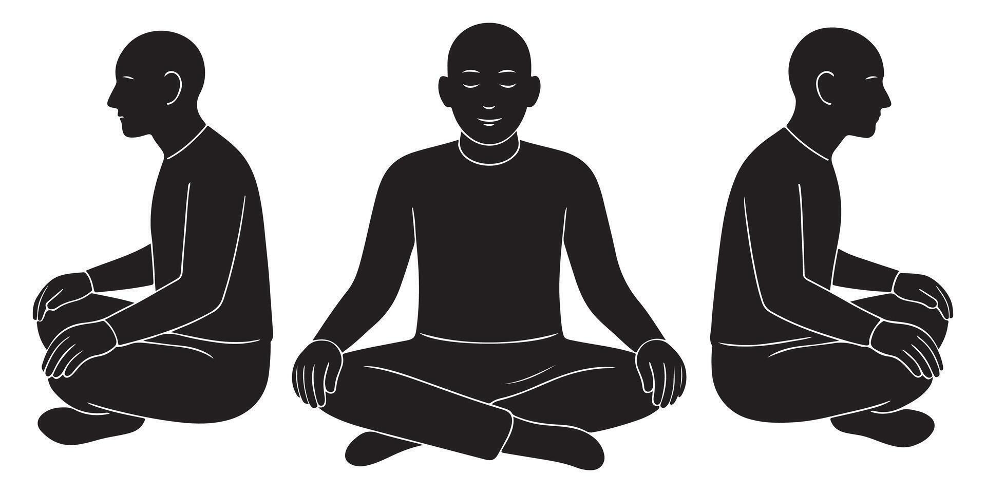 Meditation poses for beginners guide to mindfulness and relaxation techniques for inner peace and wellness silhouette vector