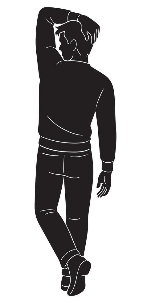 Man silhouette art illustration back view with hand on head isolated on white background design element vector