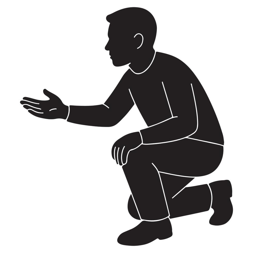 Man kneeling offering hand silhouette illustration graphic design element vector