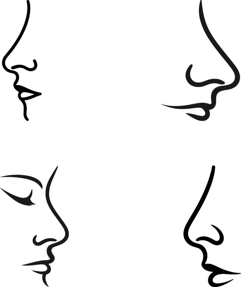 A minimalist black line drawing of a side profile of a nose vector