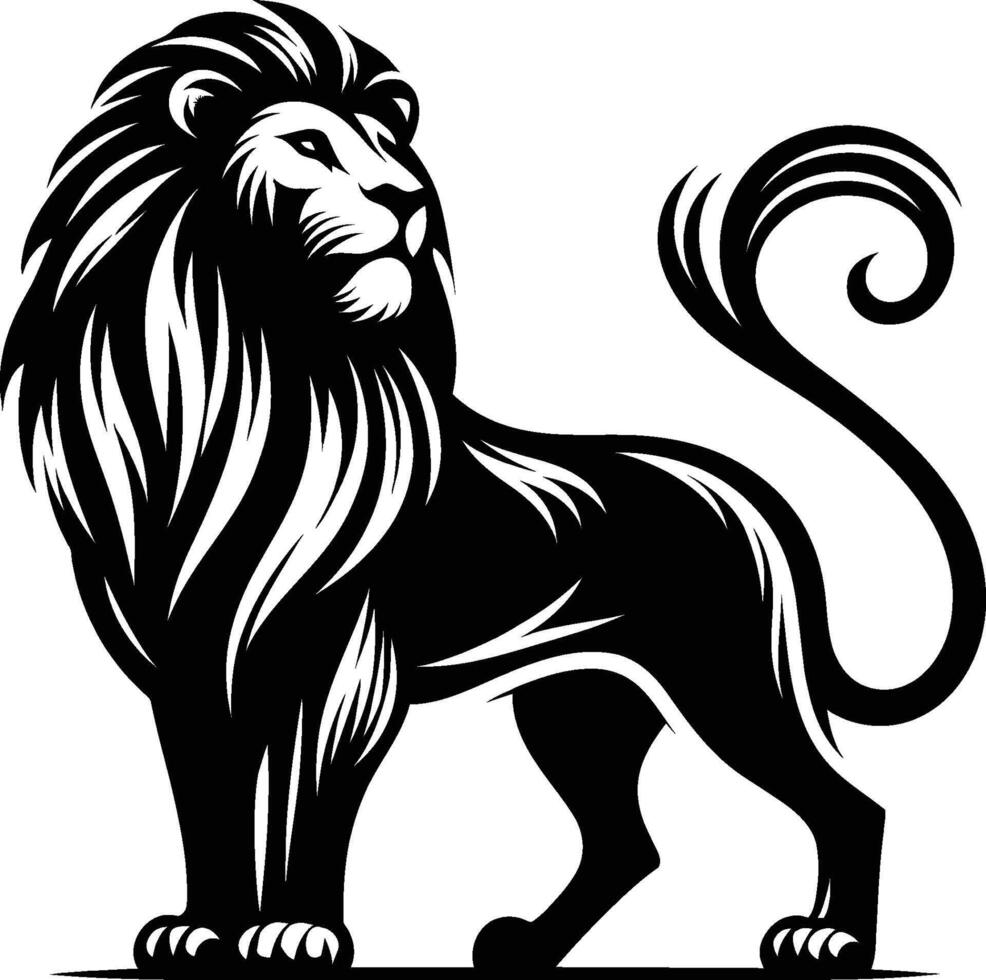 stylized black and white illustration of a lion vector
