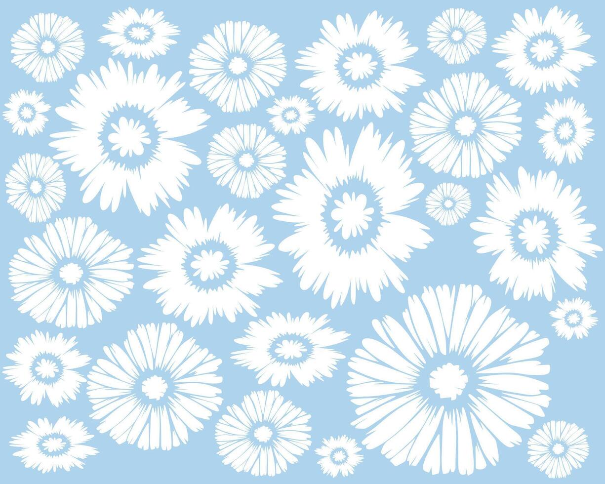 Daisy flower pattern blue color background layout banner cover packaging print art editable vector