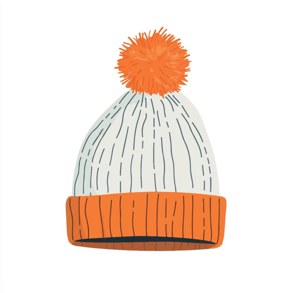 Winter hat with orange pom pom vector