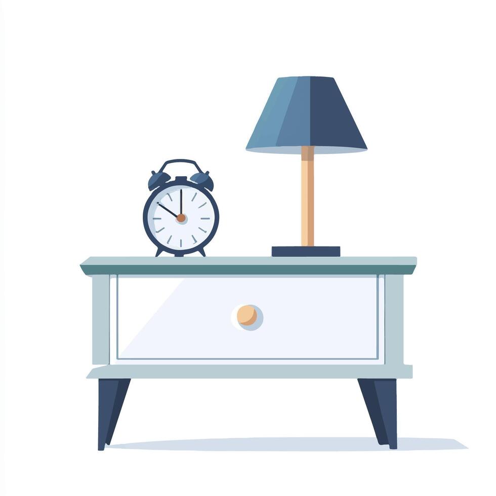 Bedside table with lamp and alarm clock illustration vector