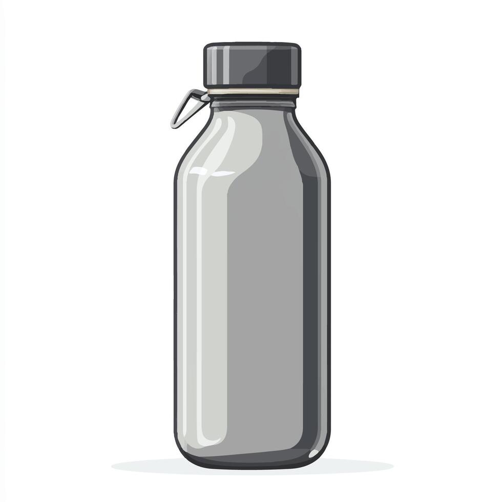 A gray water bottle with a black lid vector