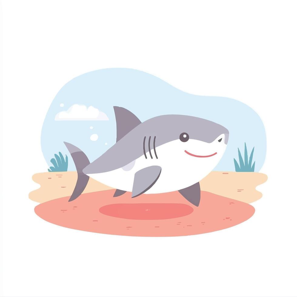 A cartoon shark on the beach with a blue sky vector
