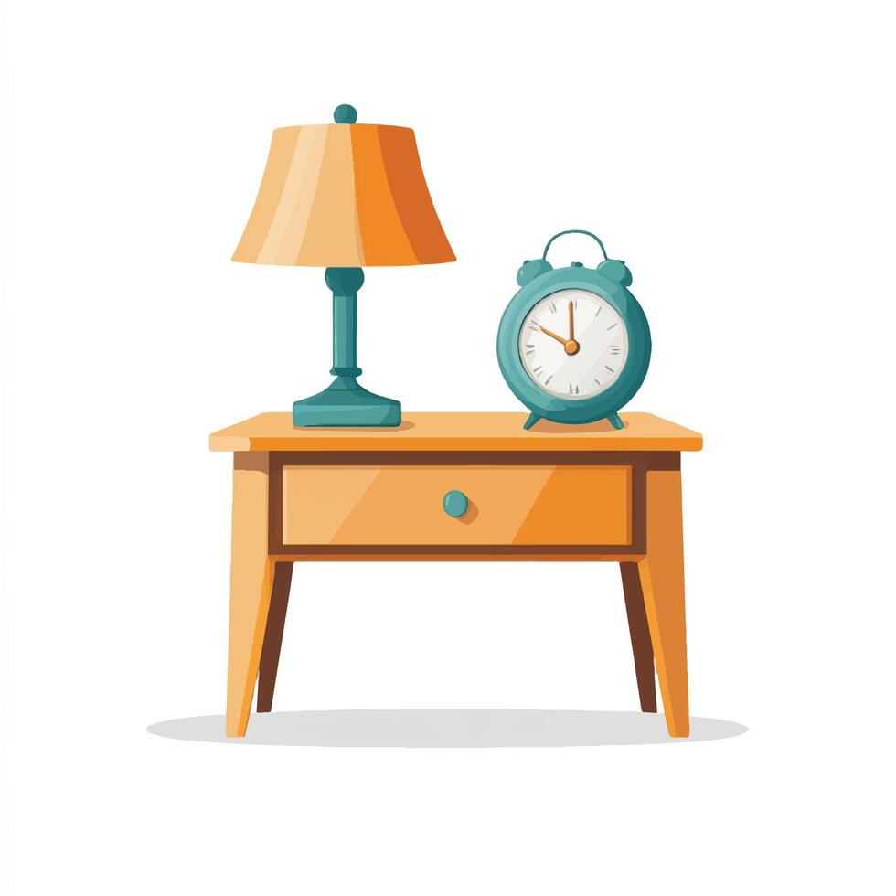 An orange table with a lamp and an alarm clock vector