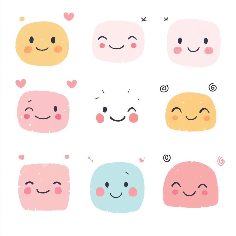 Cute cartoon smiley faces illustration vector