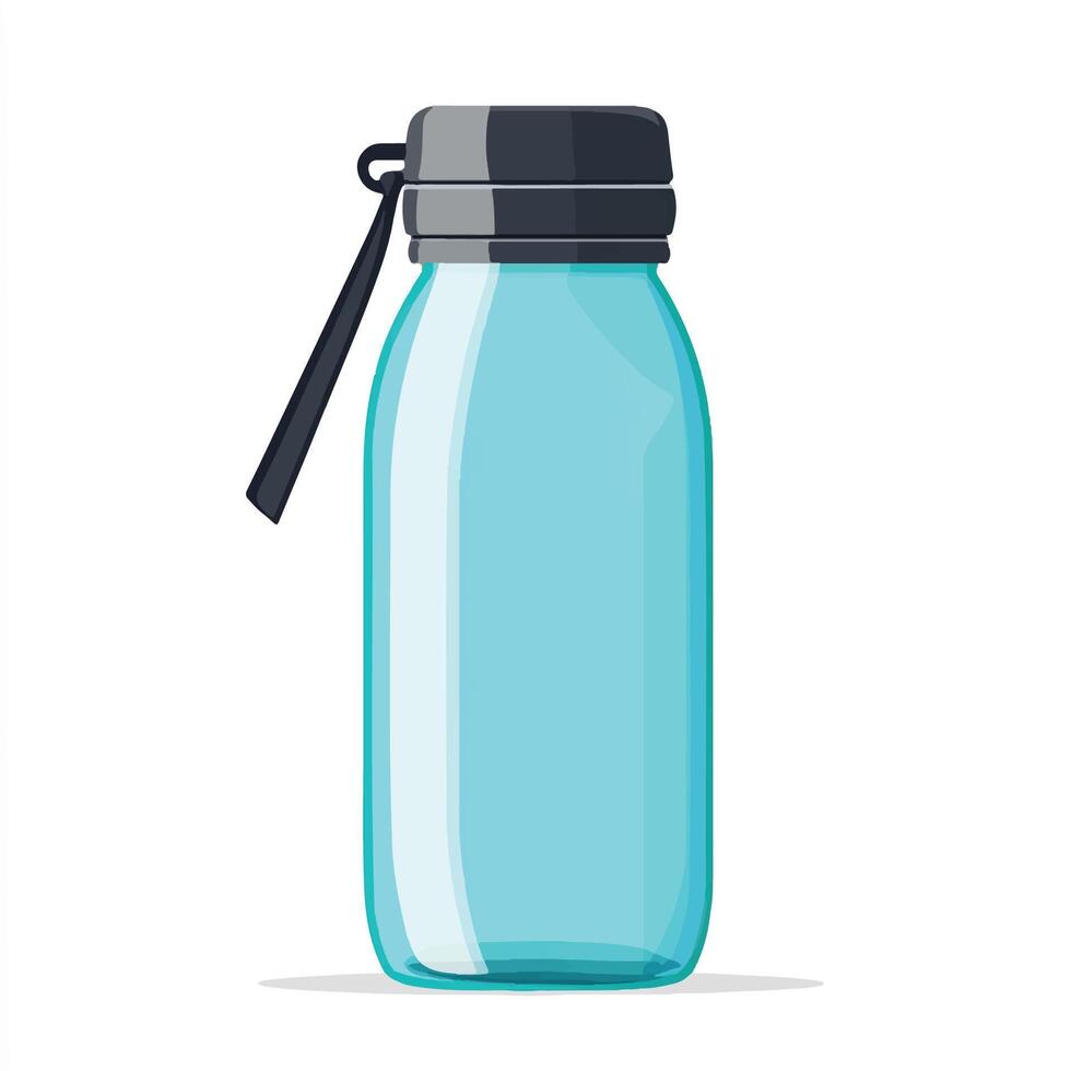 Water bottle with a black strap and a blue lid vector