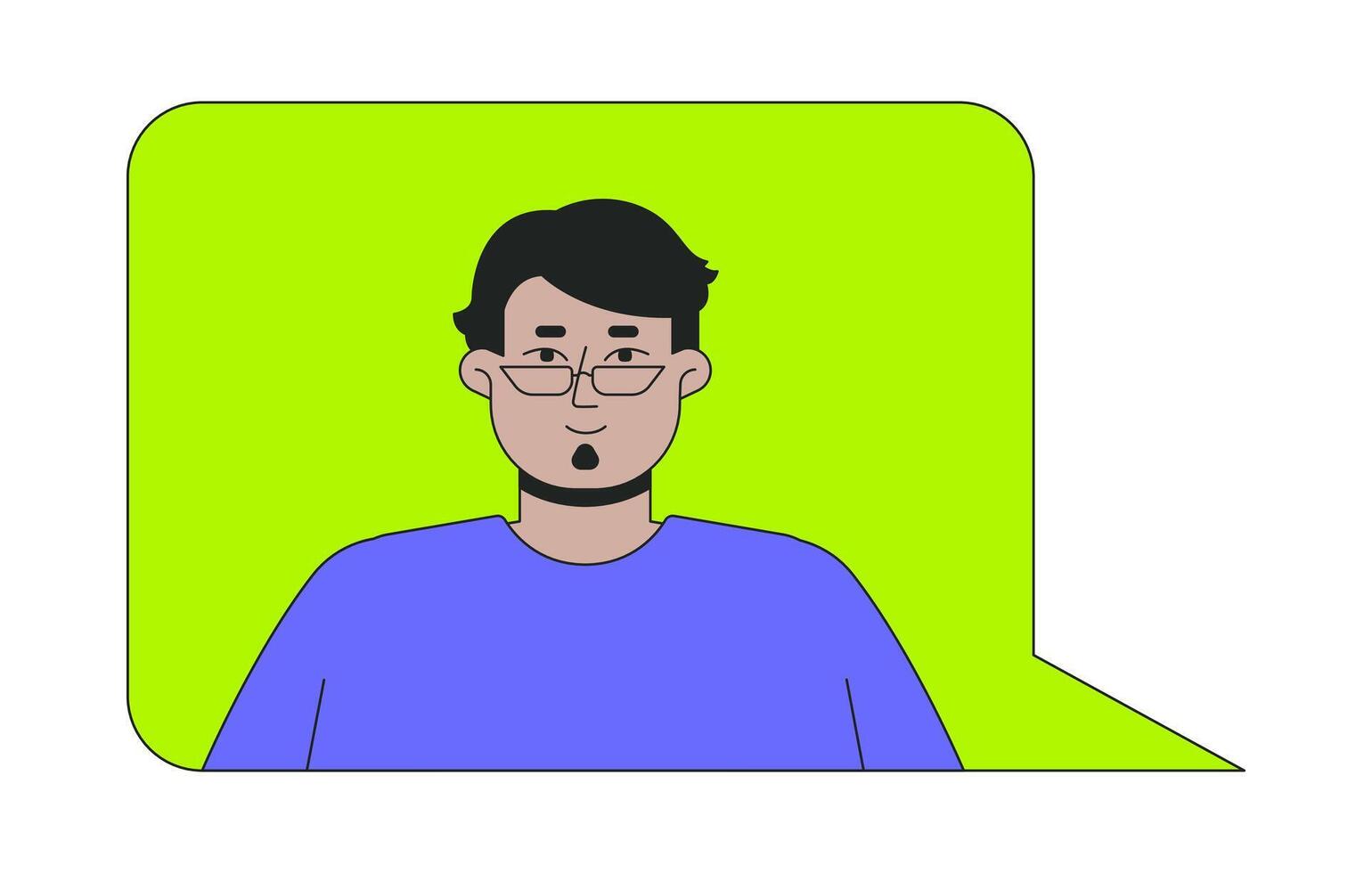 Arab man avatar in glasses inside chat bubble 2D cartoon character. Internet profile male. Social media. Online identity communication flat person isolated on white. Spot illustration colorful vector