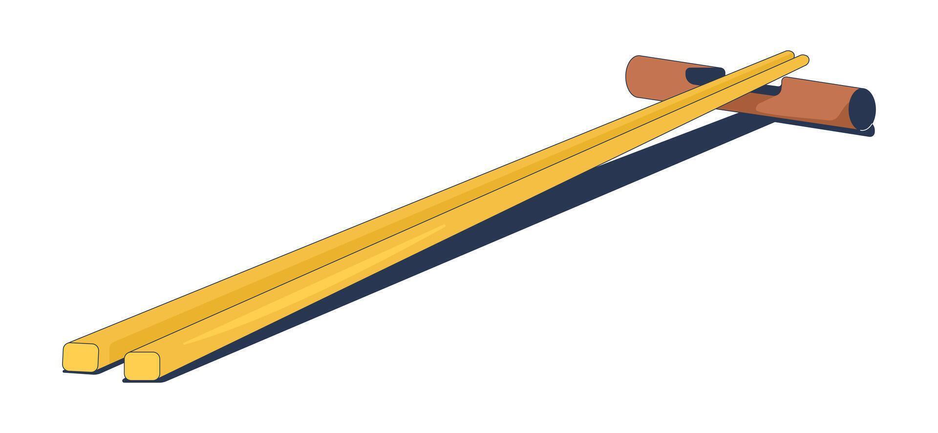 Pair of bamboo chopsticks on rest 2D cartoon object. Hashi. Asian utensil. Eating tool. Japanese cutlery. Chinese chop sticks isolated element flat clip art on white. Spot illustration vector