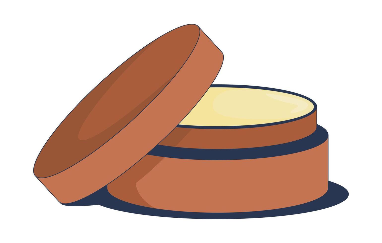 Open jar of creamy balm 2D cartoon object. Organic skincare. Butter container. Wellness item. Cosmetic cream. Beauty product isolated element flat clip art on white. Spot illustration vector