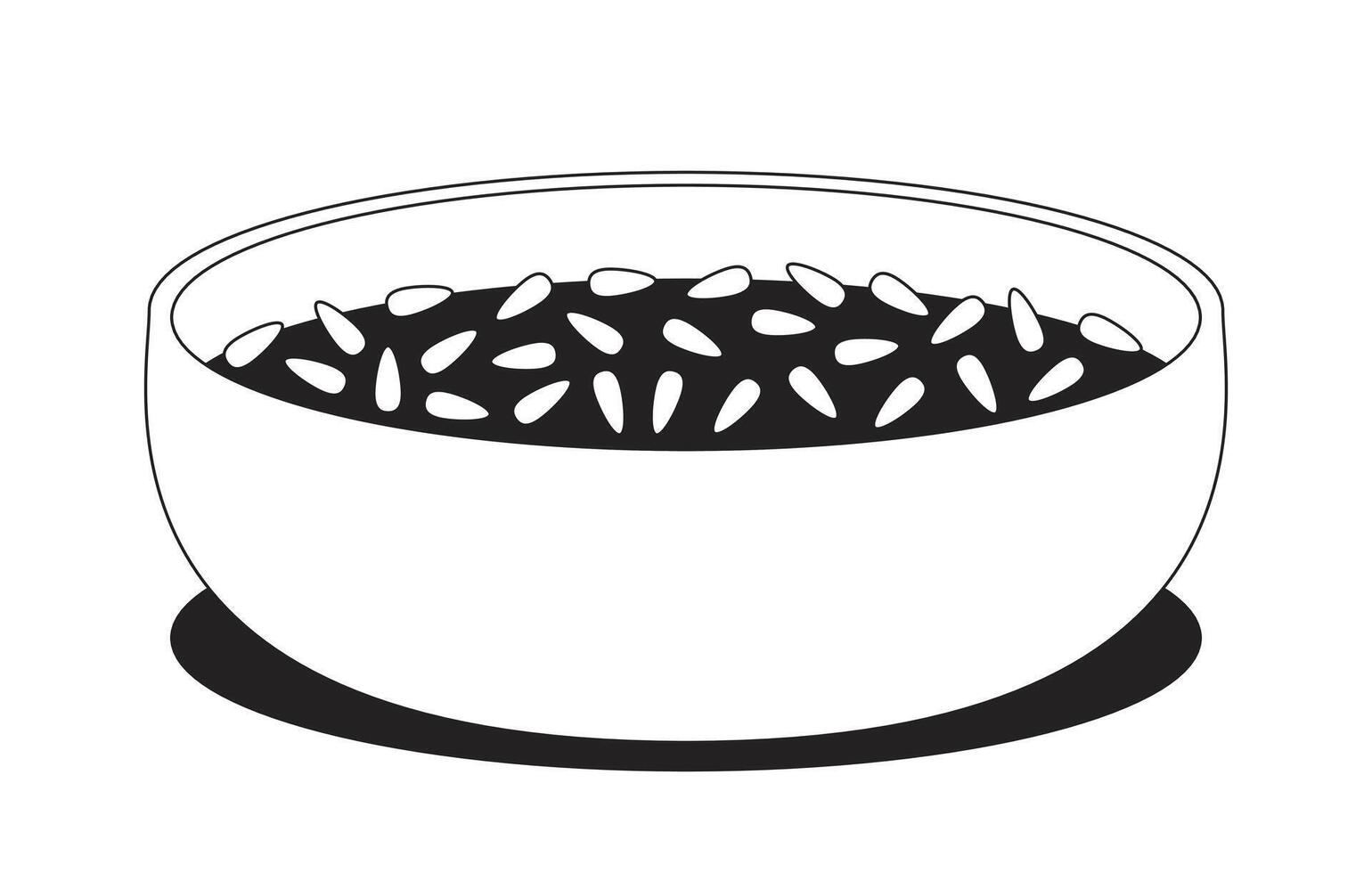 Sesame seeds topping bowl 2D line object. Oriental seasoning. Nutrition source. Condiment ingredient. Food garnish asian cuisine isolated clipart ink outline item. Monochrome spot illustration vector