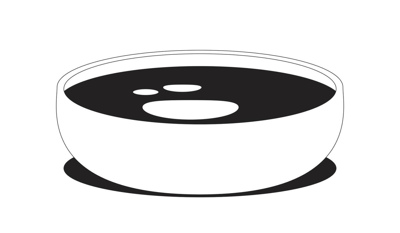 Hoisin sauce in bowl 2D line object. Asian condiment. Dark glaze. Chinese savory dip. Culinary dipping. Kitchen ingredient isolated clipart ink outline item. Monochrome spot illustration vector