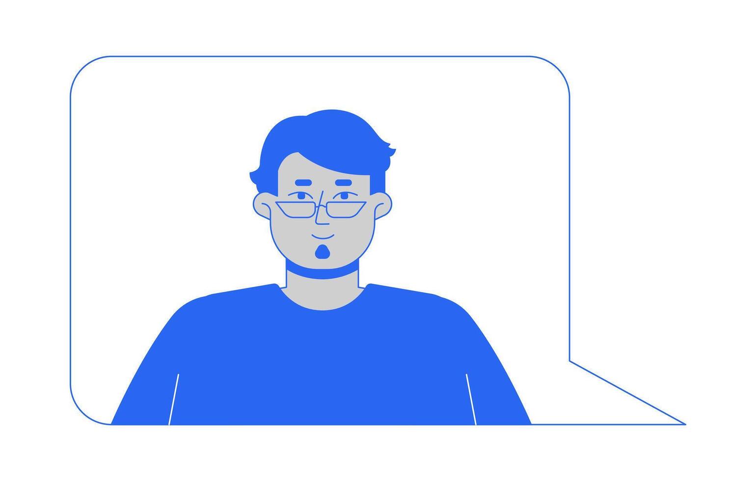 Arab man avatar in glasses inside chat bubble 2D line character. Internet profile male. Social media. Online identity communication isolated blue outline person. Monochromatic spot illustration vector