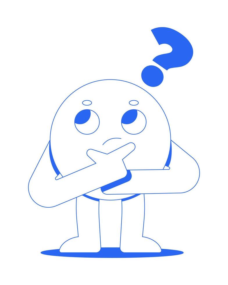 Groovy round character thinking with question mark line onboarding ui illustration. Curious brainstorm decision making. Problem solving outline blue 2D concept isolated. Monochrome metaphor art vector