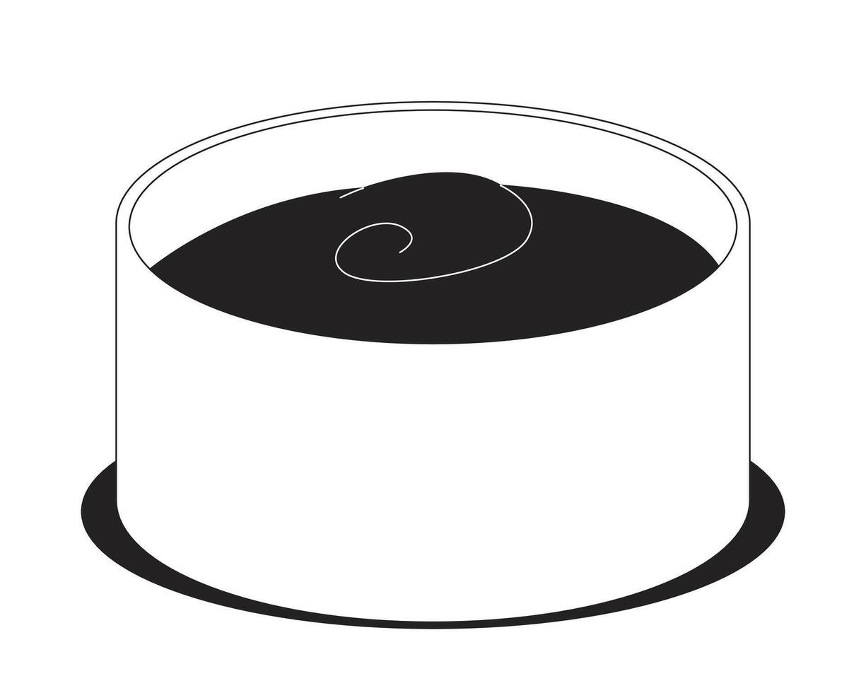 Spicy sauce served in round ceramic bowl 2D line object. Chili condiment. Tomato dip. Hot salsa dressing. Tangy chutney food isolated clipart ink outline item. Monochrome spot illustration vector