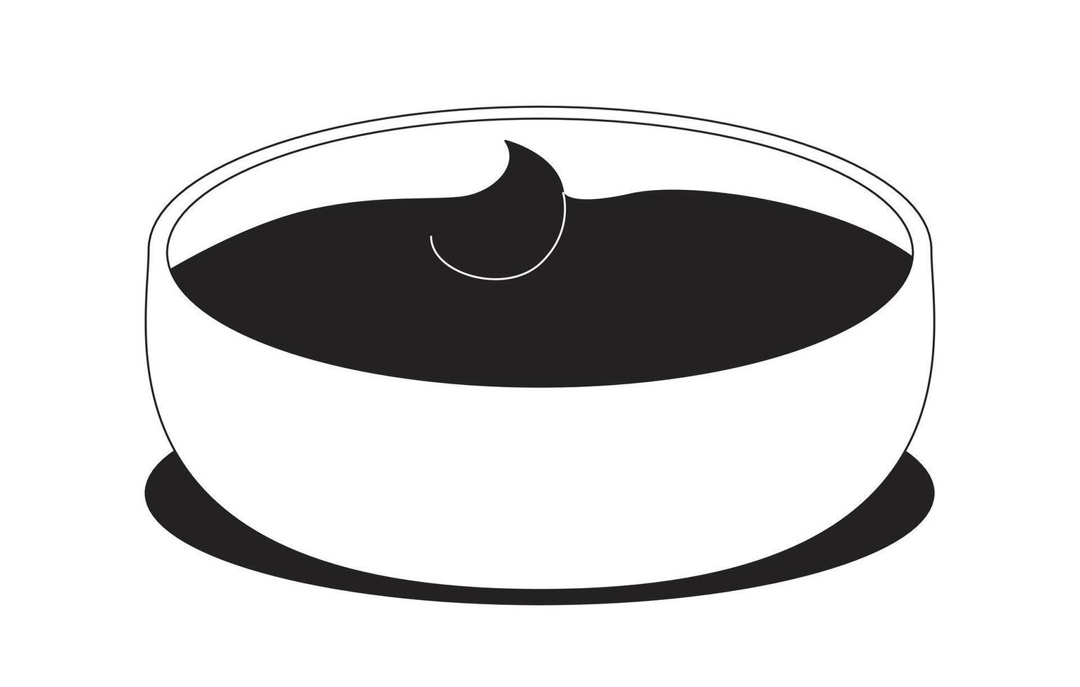 Dipping sauce in white bowl 2D line object. Tomato dip. Ketchup dip. Savory condiment. Spicy flavor. Food container isolated clipart ink outline item. Monochrome spot illustration vector