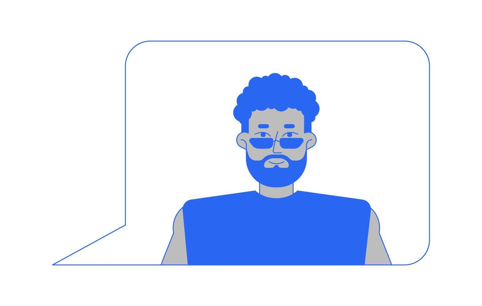 Beard black man avatar with sunglasses inside speech bubble 2D line character. Internet profile. Social media. Online communication isolated blue outline person. Monochromatic spot illustration vector
