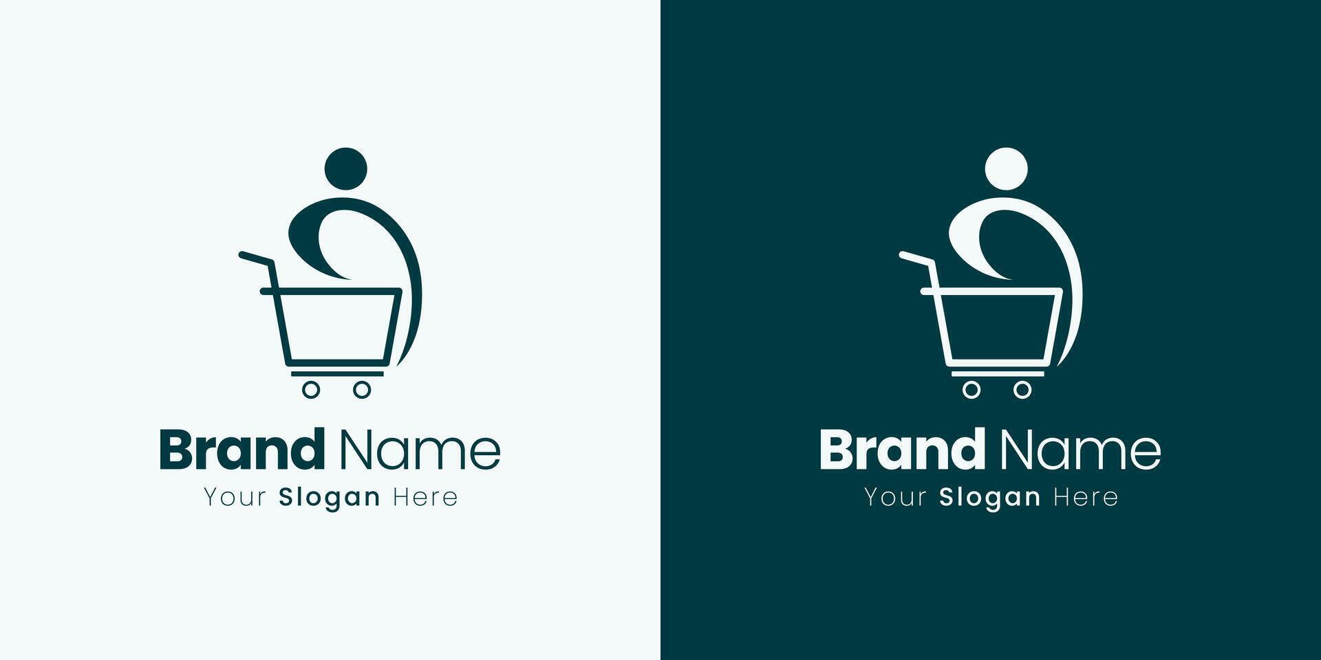 A Modern and Elegant Logo Design Featuring a Person Pushing a Shopping Cart vector