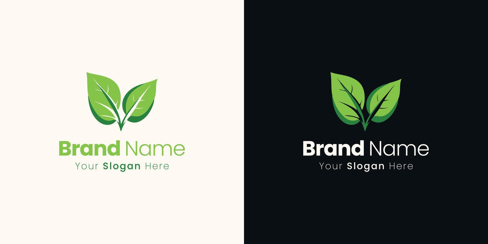 Elegant and Organic Logo Design Concept Featuring Two Green Leaves For A Natural Brand vector