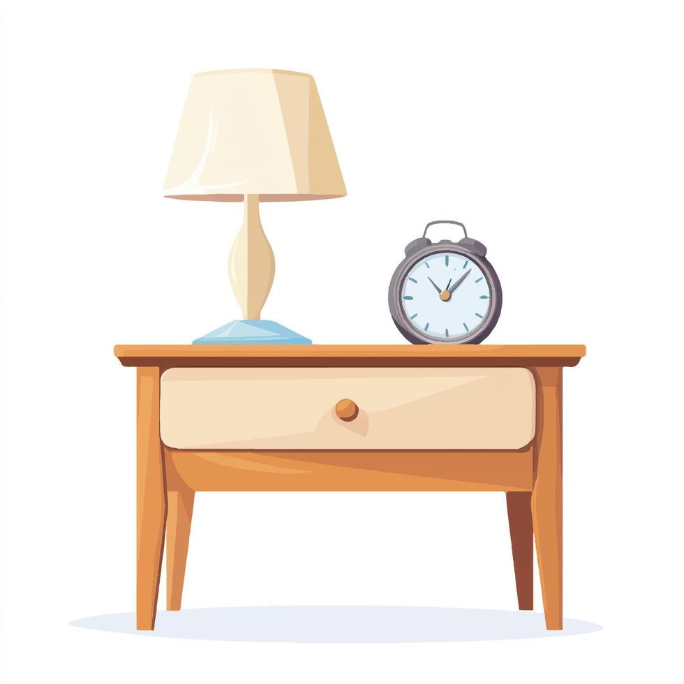 A table with a lamp and a clock on it vector