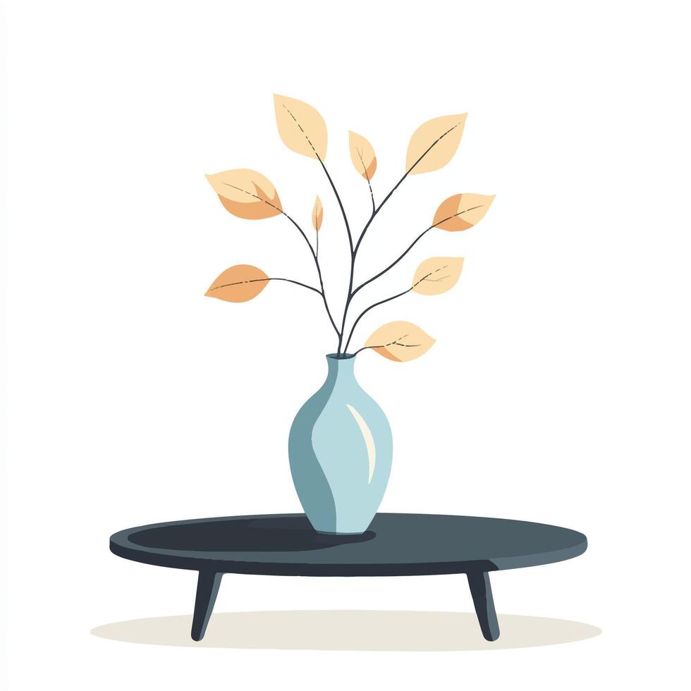 A vase with leaves in it on a table vector