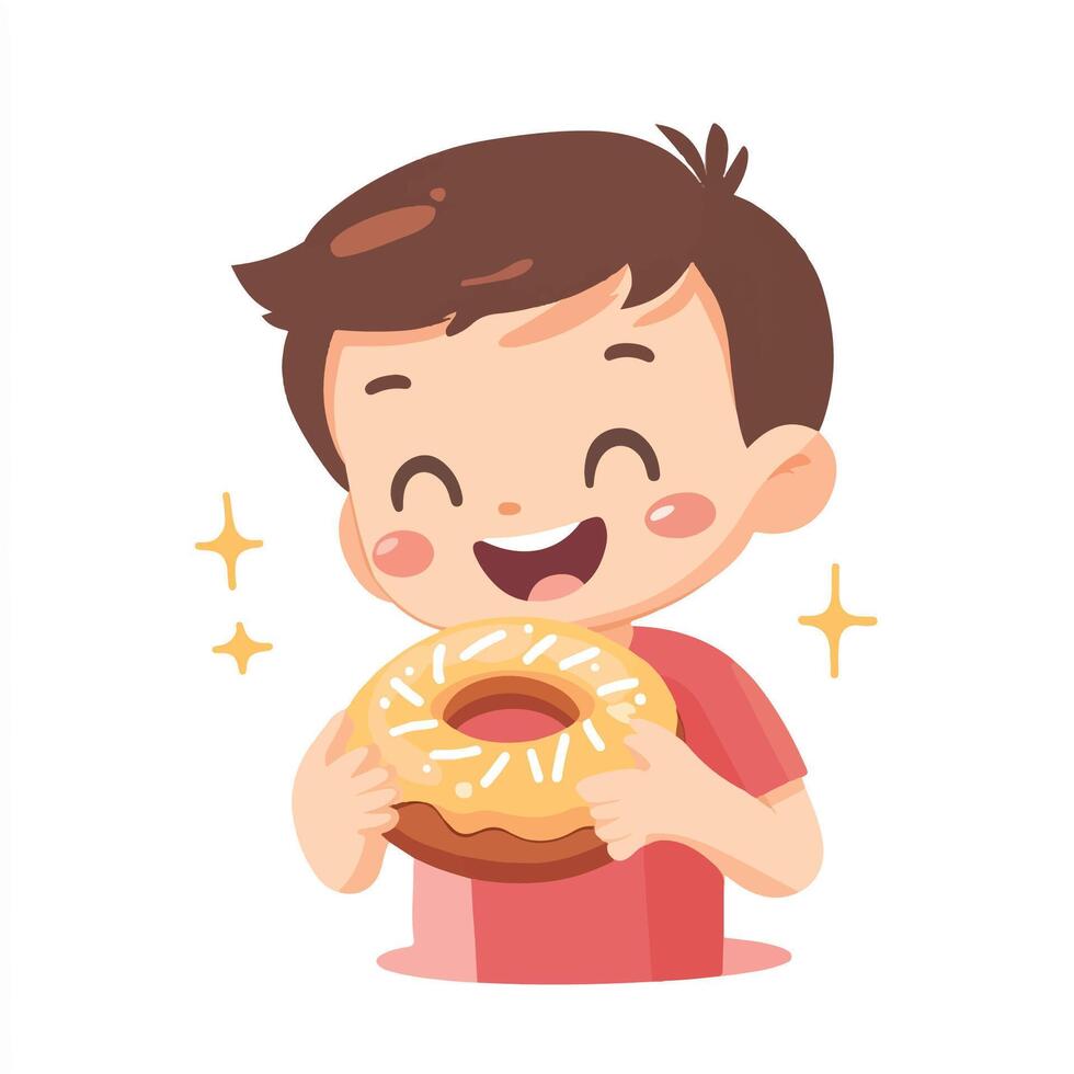A boy holding a donut in his hand vector