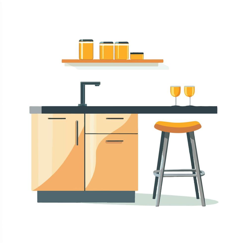 Kitchen with bar stool and wine glasses vector