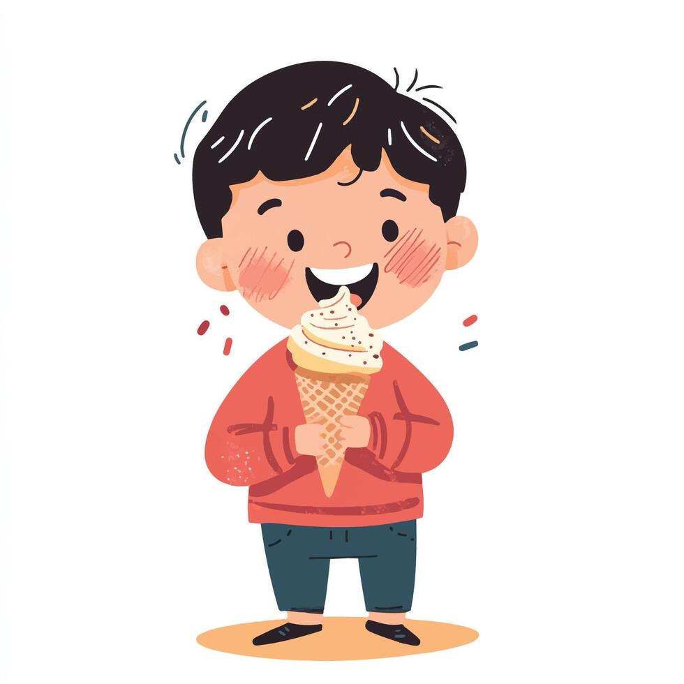 cute boy holding an ice cream cone vector