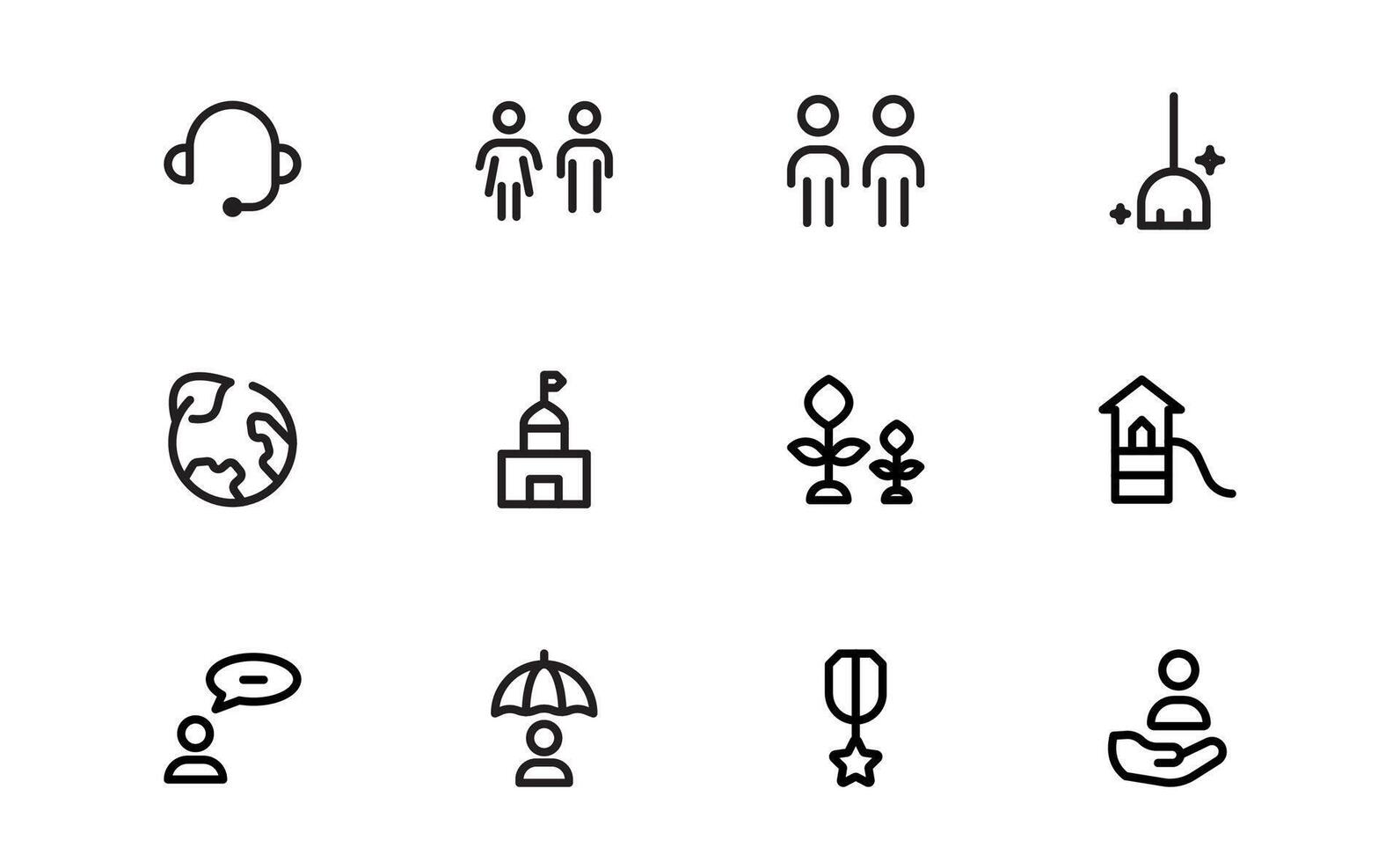 Public Services Icons bundle collection. Editable, Premium, Clean, Outline Graphics for Civic, Infrastructure, and Community Service Applications vector