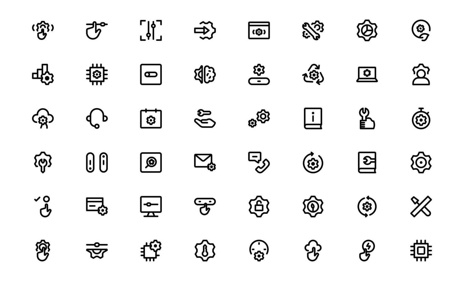 Settings Icon Pack. Scalable outline icons for Adjustment, Optimization, and Fine-Tuning of Applications and Systems vector