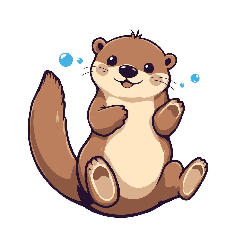 Playful Otter Floating in Water Cartoon Illustration Cute Animal Character Sticker Design vector