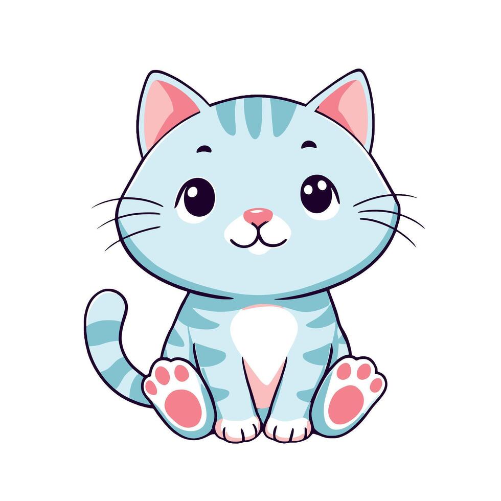 A Blue Striped Cat Illustration Sticker with a Sweet and Innocent Look vector