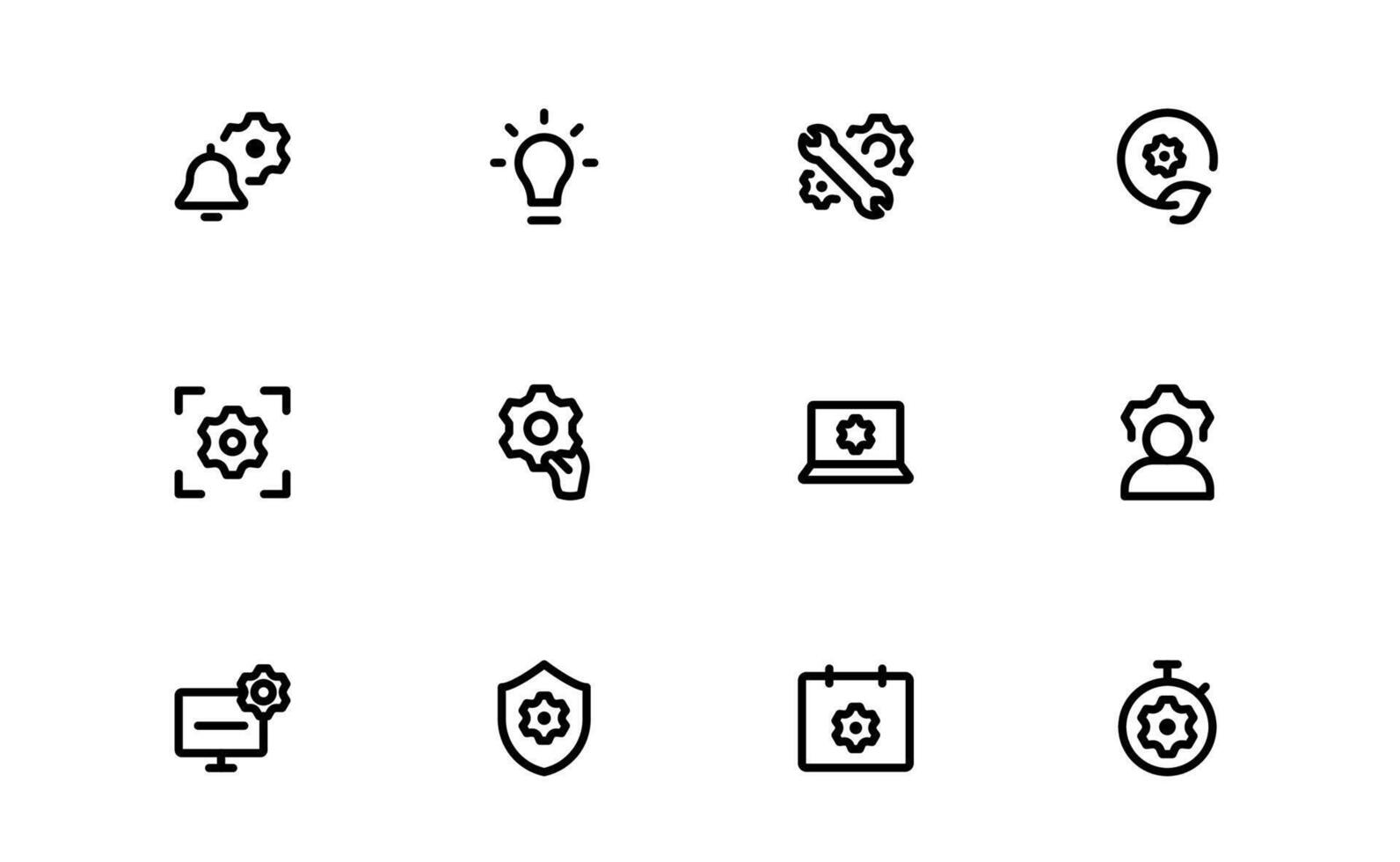 Settings Icon Pack bundle. Scalable Graphics for Adjustment, Optimization, and Fine-Tuning of Applications and Systems vector