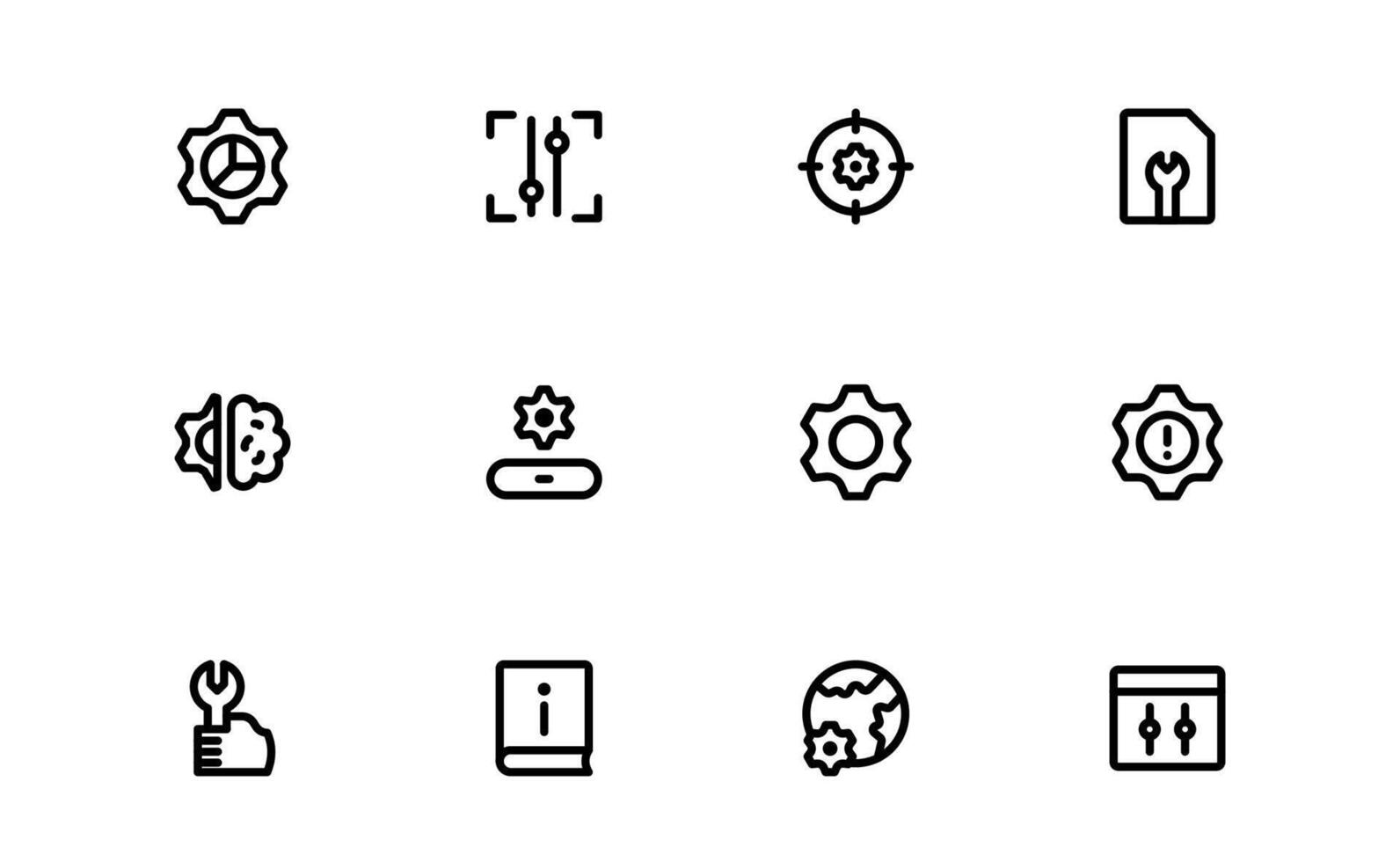 Settings Icon set. Scalable Graphics for Adjustment, Optimization, and Fine-Tuning of Applications and Systems vector
