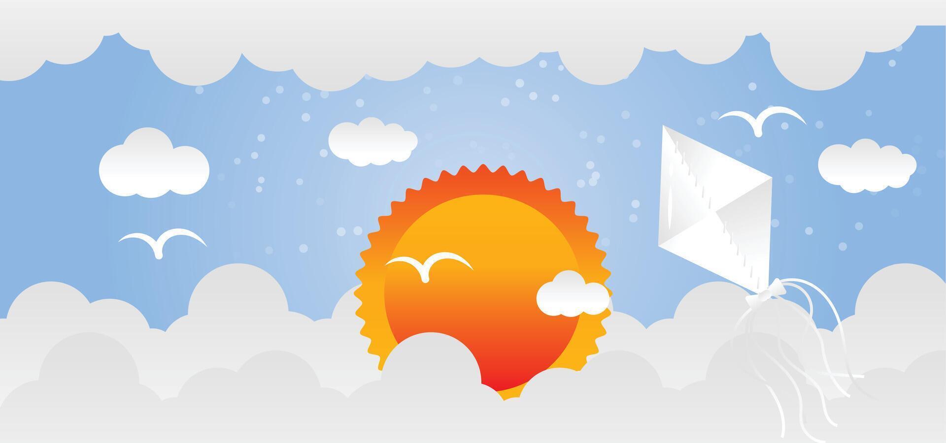 paper cut sunset background vector