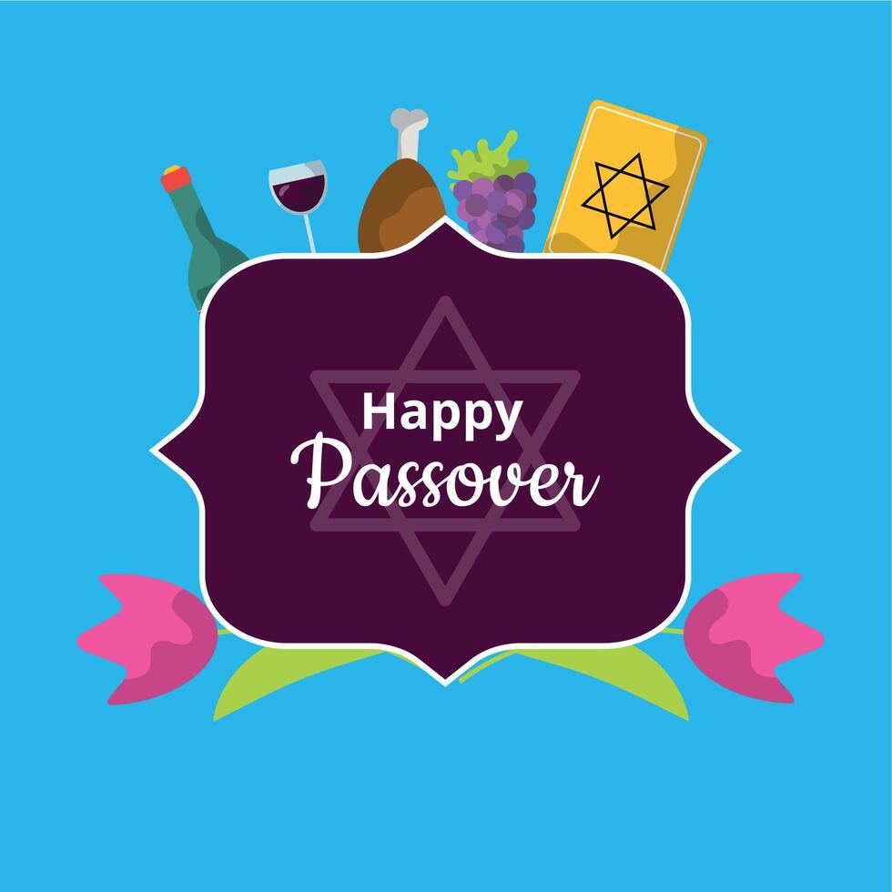 Happy Passover Jewish holiday blue card design vector