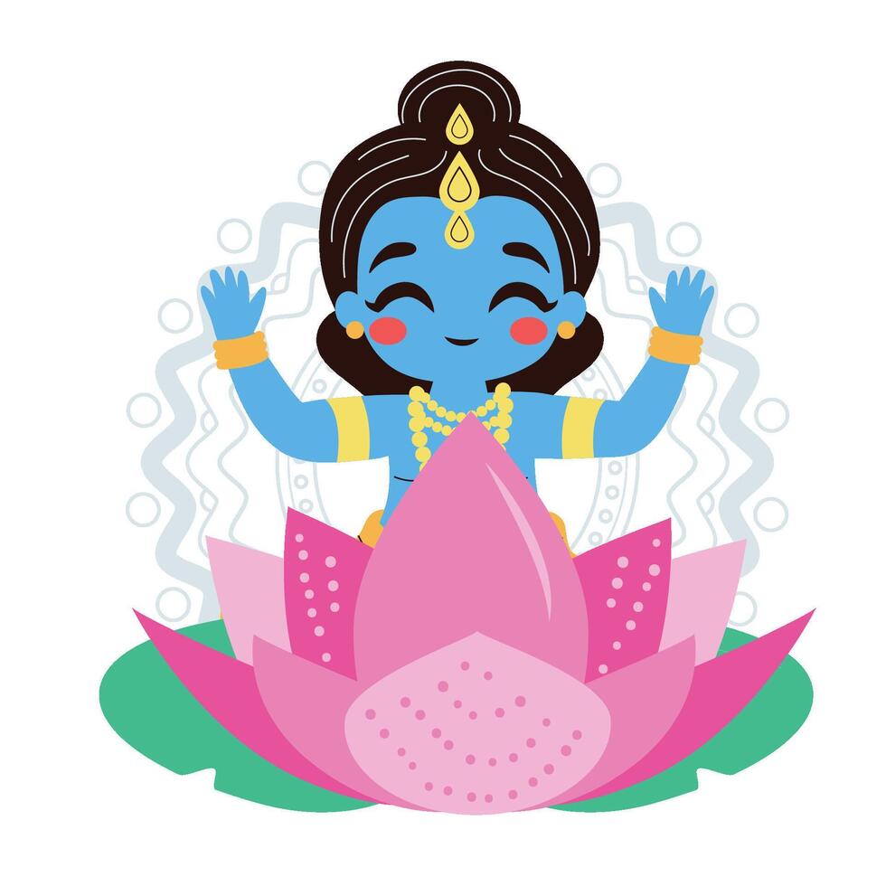 krishna with lotus illustraiton vector