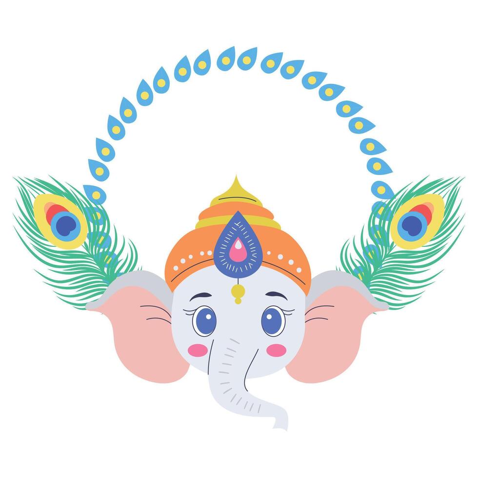 Indian god Ganesh round frame vector