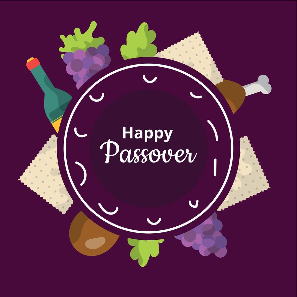 Happy Passover Jewish holiday round frame vector