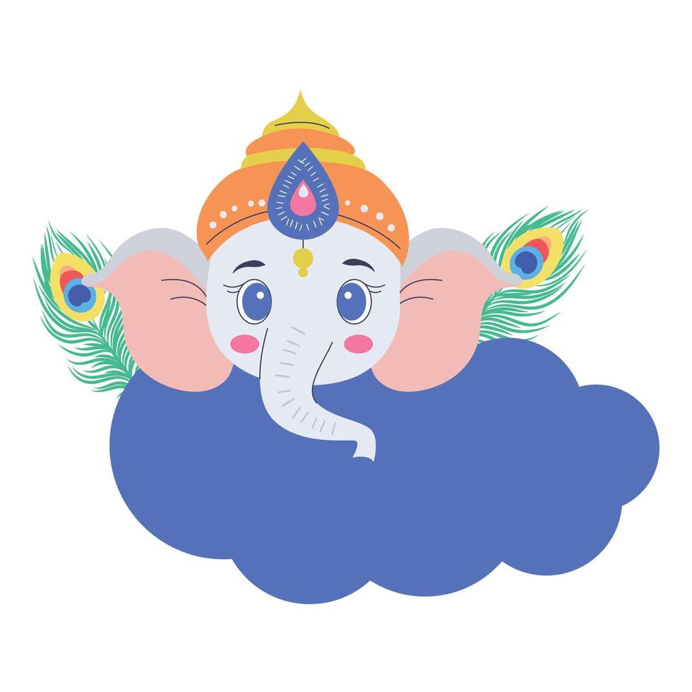 Indian god Ganesh frame with feather vector