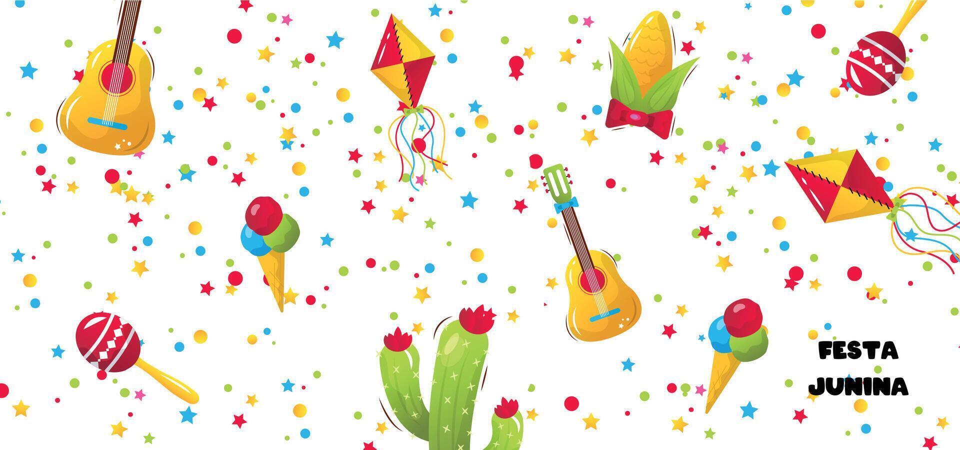 festa junina cartoon illustration pattern vector