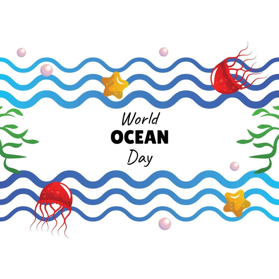 World ocean day illustration with wave vector