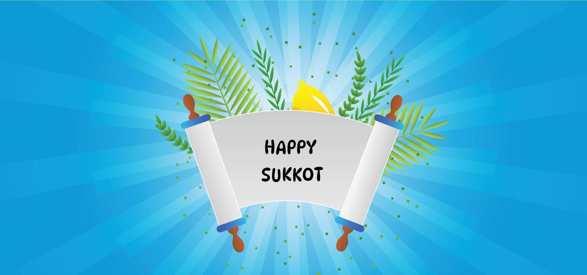 happy sukkot blue background with frame vector