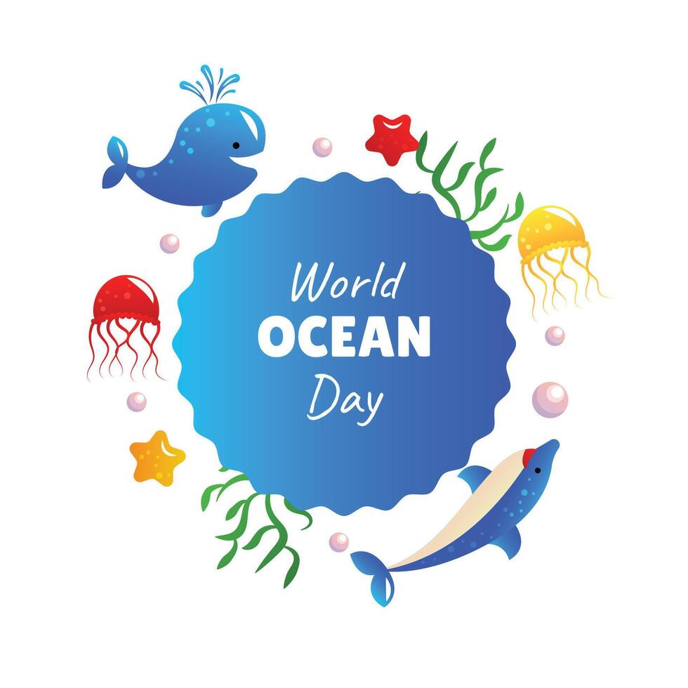 World ocean day with sealife vector